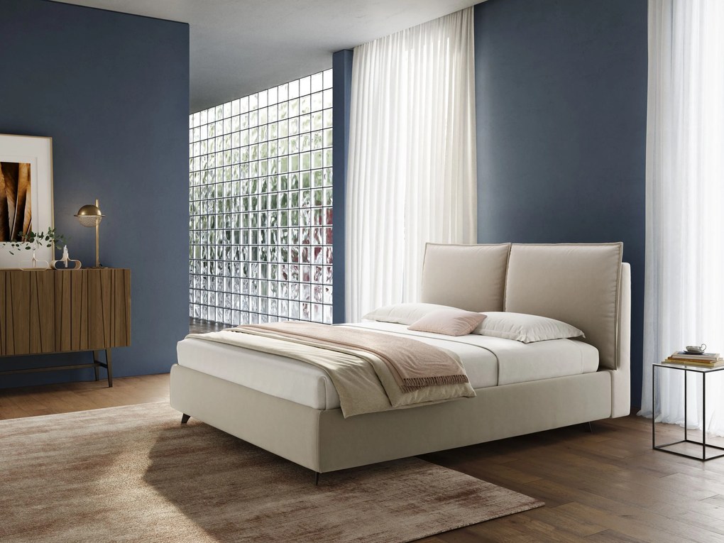 Nives letto imbottito contenitore sfoderabile in microfibra velluto impermeabile T09 beige
