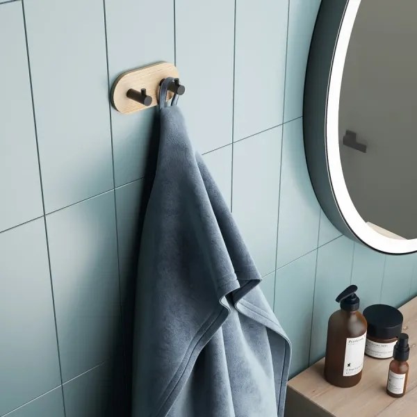 Gedy - Autoadesivo muro asciugamano appendino HIMALAYA nero/bambù