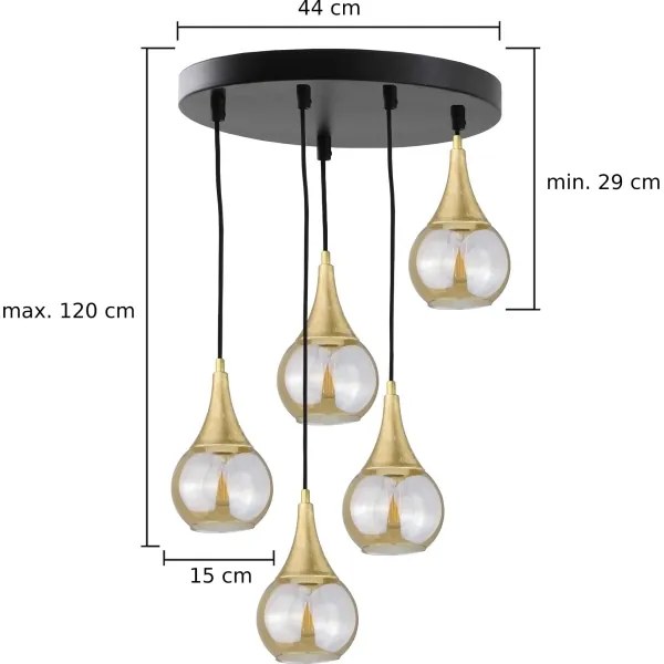 Lampadario a sospensione con filo LACRIMA HONEY 5xE27/60W/230V diametro 45 cm