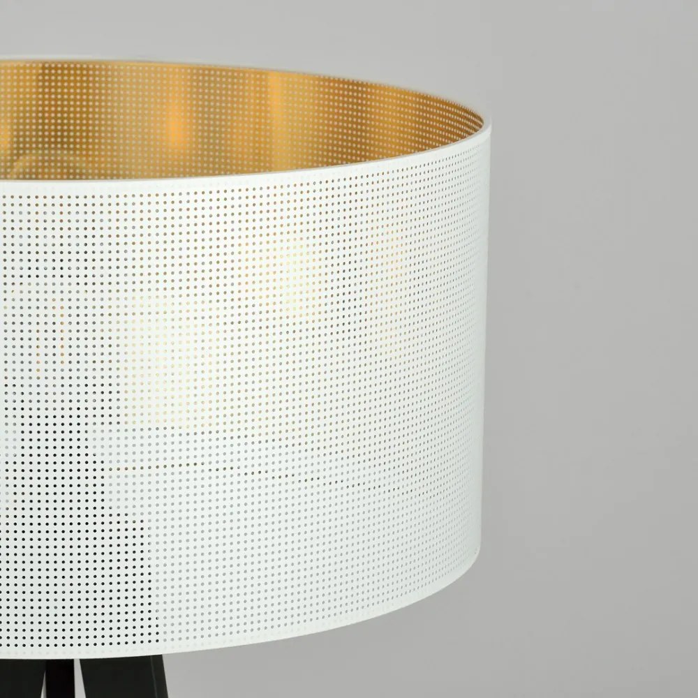Lampada da Terra in Acciaio e Tessuto ASTON 1 E27 Colore del corpo Bianco e Oro