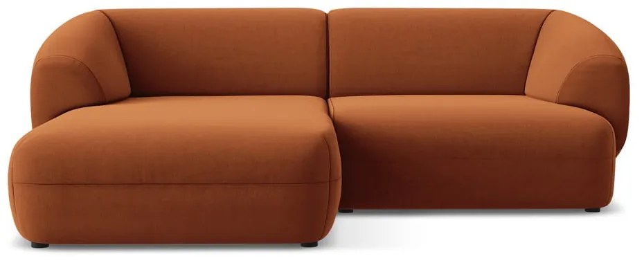 Divano angolare arancione (con penisola a sinistra) con rivestimento in velluto Moana – Makamii