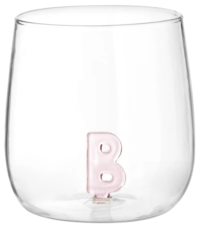 Bicchiere acqua lettera B rosa in vetro borosilicato, da 380 ml