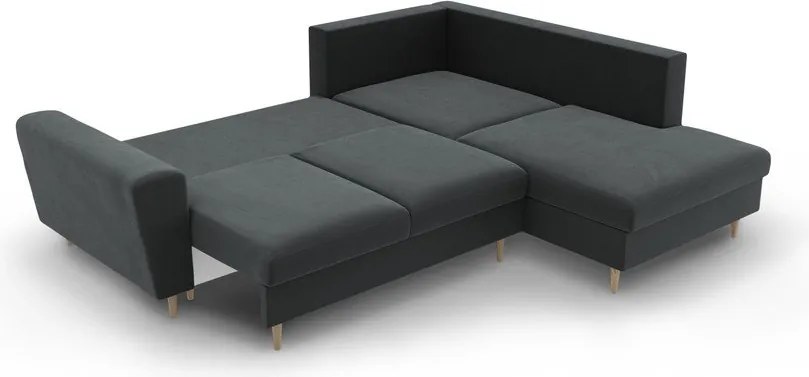 Divano angolare grigio scuro allungabile e con contenitore (con penisola a destra/a L) con rivestimento in velluto Kyoto – Cosmopolitan Design