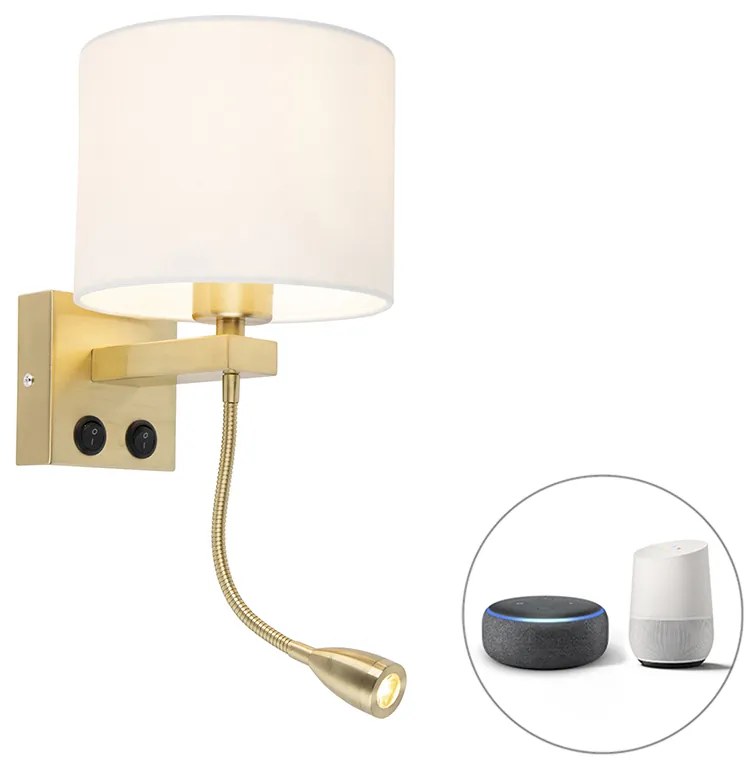Lampada da parete intelligente oro con paralume bianco incl. Wifi A60 - Brescia
