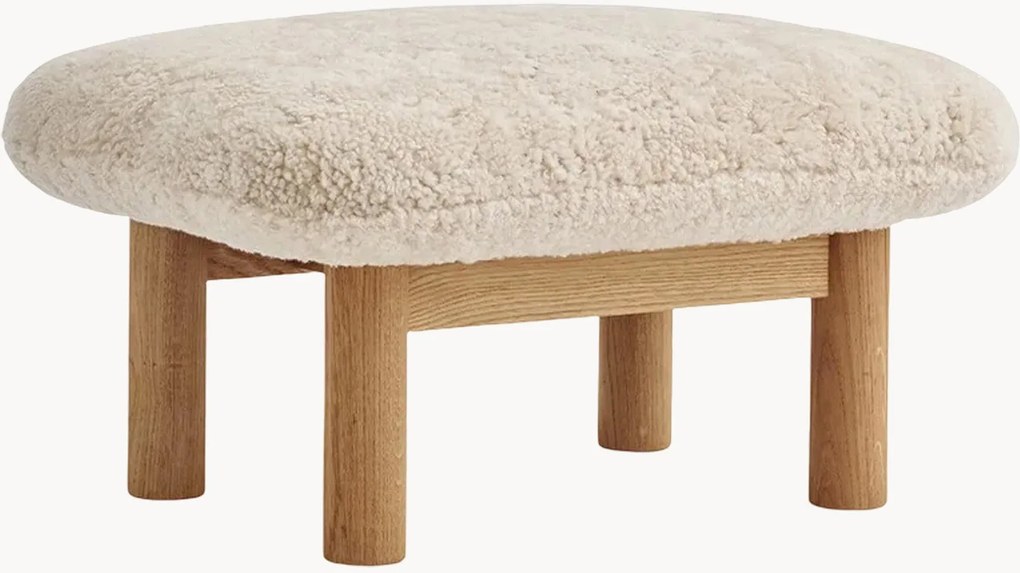 Poggiapiedi in legno di quercia con rivestimento in pelle di pecora Brasilia
