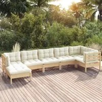 Set Divani da Giardino 7 pz con Cuscini Crema in Massello di Pino cod mxl 48026