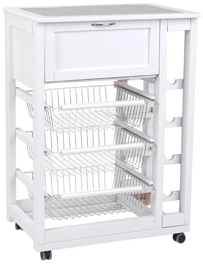 Carrello portafrutta con portapane e portabottiglie Bianco