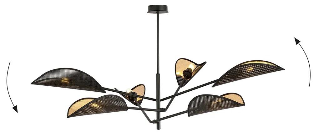 Lampadario 6 Luci Eridano In Acciao Nero E Oro Con Bracci Mobili