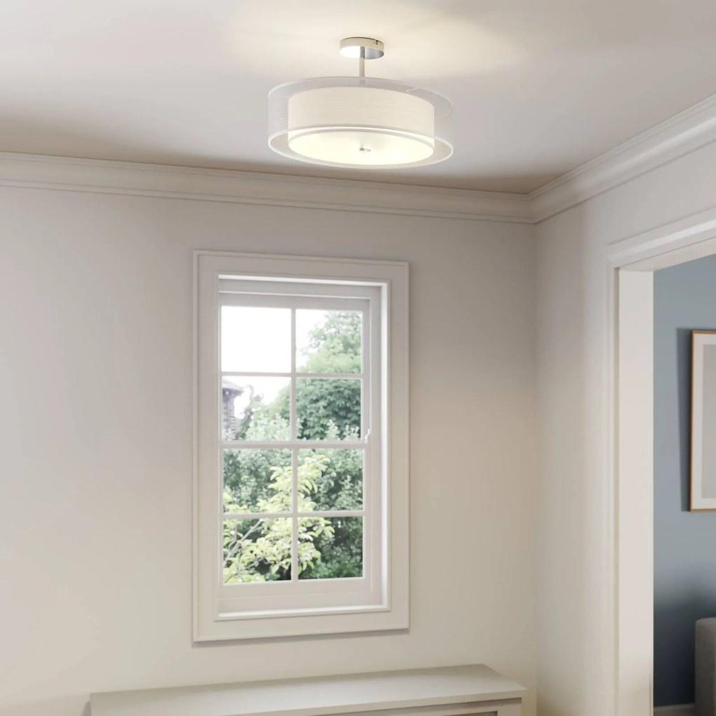Plafoniera soffitto PIKKA Lindby, dimmerabile, Bianco / Opale, Soggiorno / Sala da pranzo, Tessuto / Stoffa / Seta, Moderno, Plafoniera
