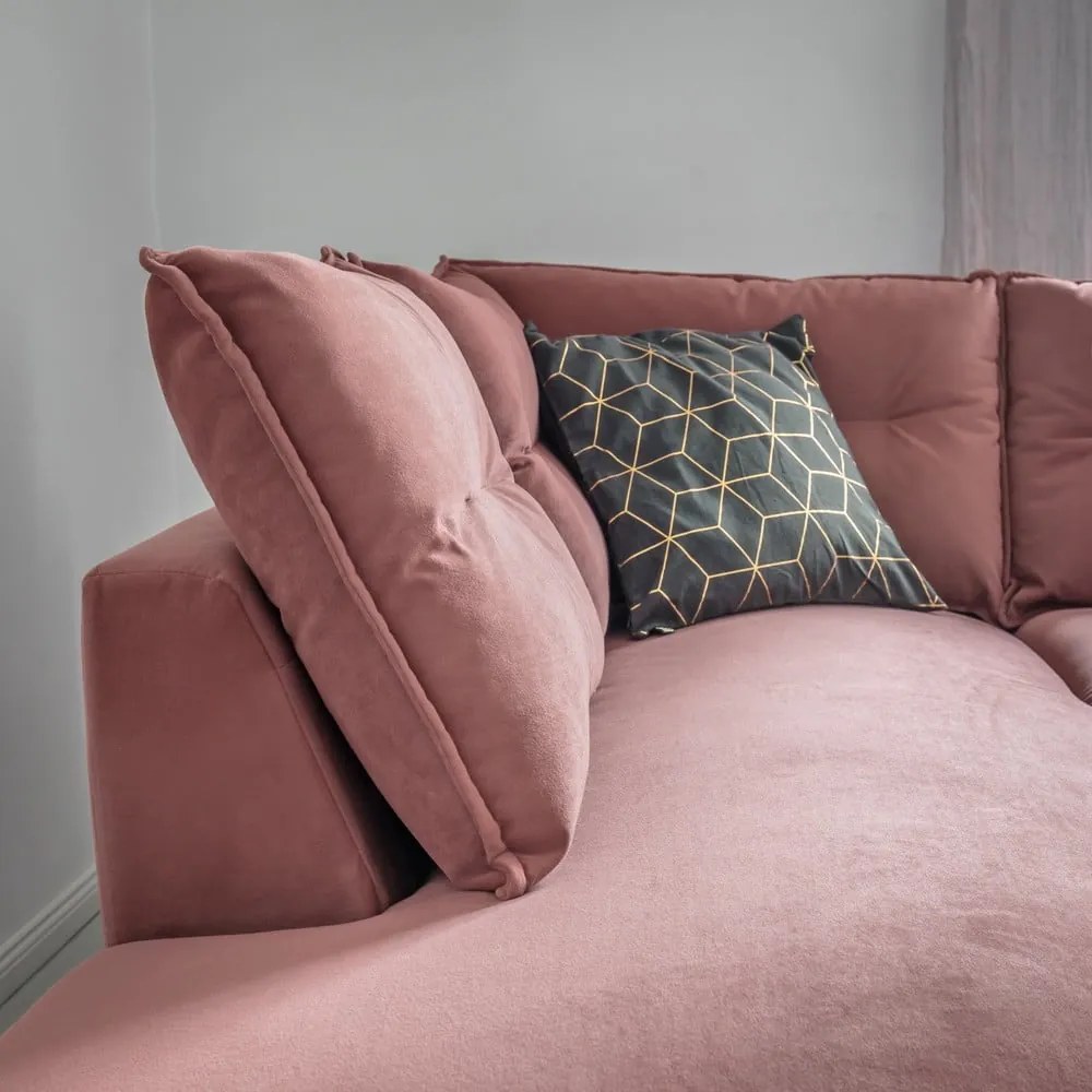 Divano letto angolare in velluto rosa L, angolo sinistro Stylish Stan - Miuform