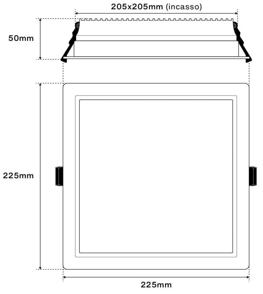 Faro da incasso 44W Foro 205x205mm UGR19 con driver Philips CRI92 CCT Colore Bianco Variabile CCT