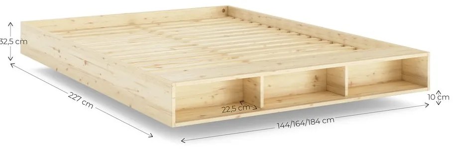 Letto matrimoniale di colore naturale in pino massiccio con rete inclusa 140x200 cm Merge – Karup Design