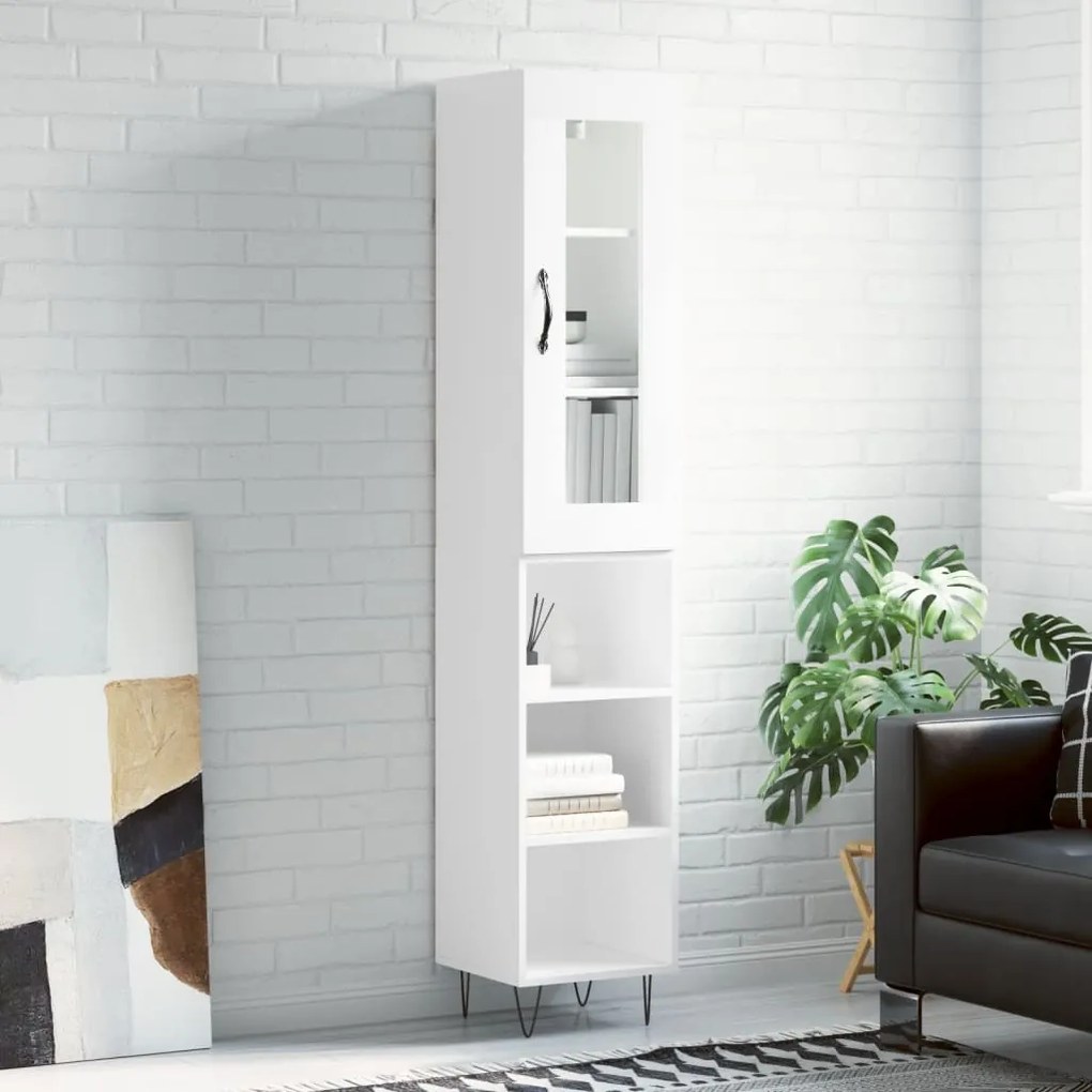 Credenza 34,5x34x180 Cm İn Legno Multistrato Bianco Lucido /