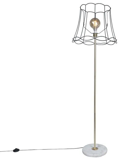 Lampada da terra retrò in ottone con paralume Granny Frame nero 45 cm - Kaso
