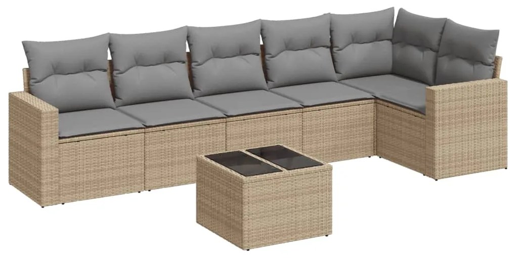 Set divani da giardino 7 pz con cuscini beige in polyrattan