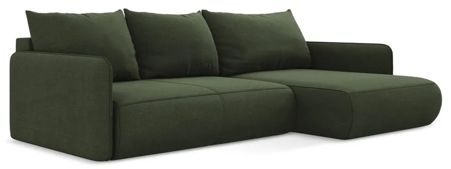 Divano angolare verde allungabile/con contenitore (con penisola a destra) Nanea – Makamii