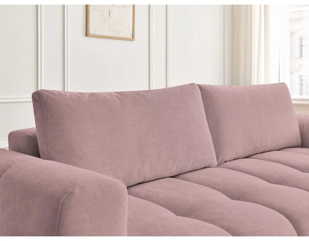 Divano rosa allungabile e con contenitore rivestito in ciniglia 251 cm Fuji – Bobochic Paris