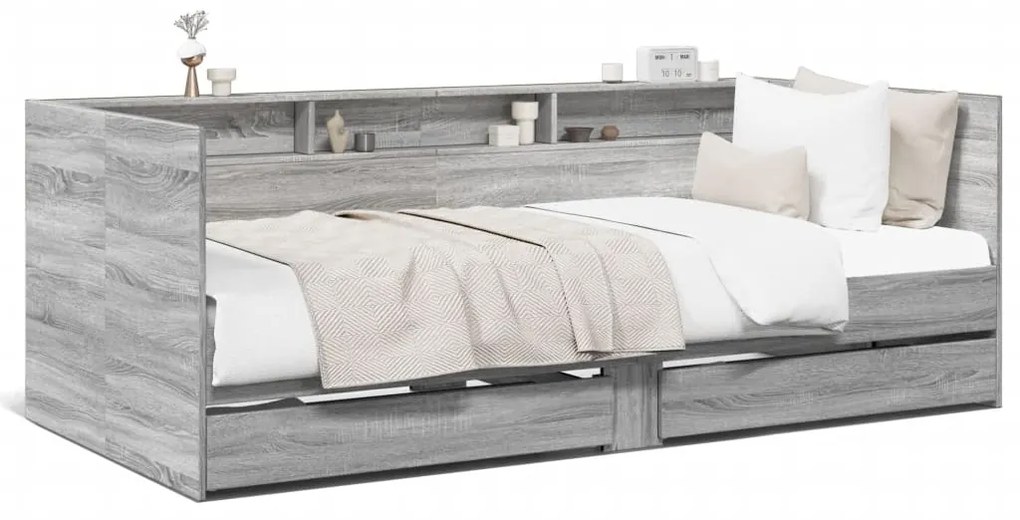 Divano letto con cassetti grigio sonoma 75x190 cm multistrato