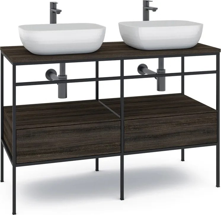 Mobile bagno da terra con lavabo L 120 x H 92 x P 45.5 cm marrone 2 cassetti per doppia vasca Outline