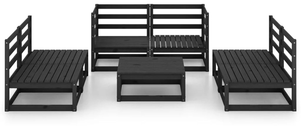 Set divani da giardino 7 pz nero in legno massello di pino