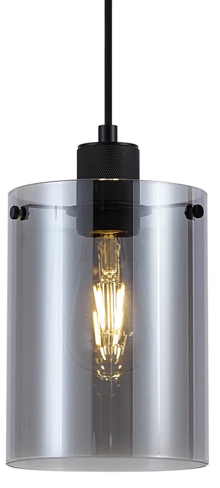 Lampada a sospensione di design nera con vetro fumé - Domo