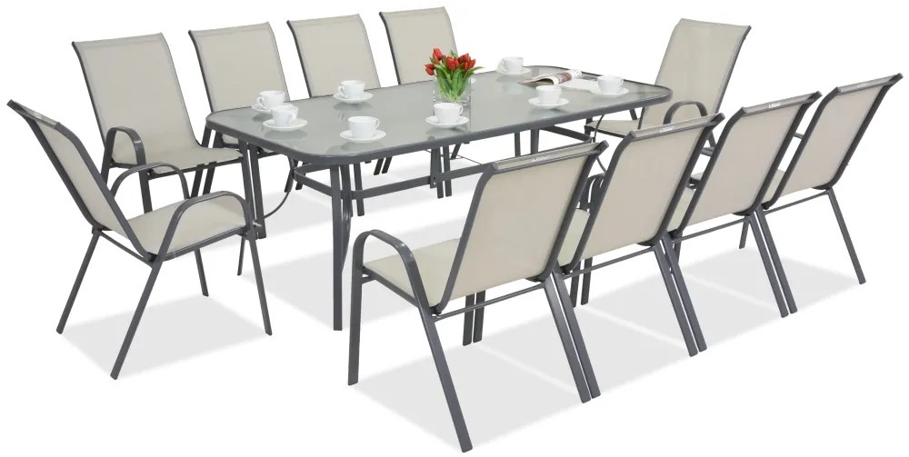 Mobili da giardino in metallo Modena per 10 persone con un grande tavolo di Garden Point grigio chiaro