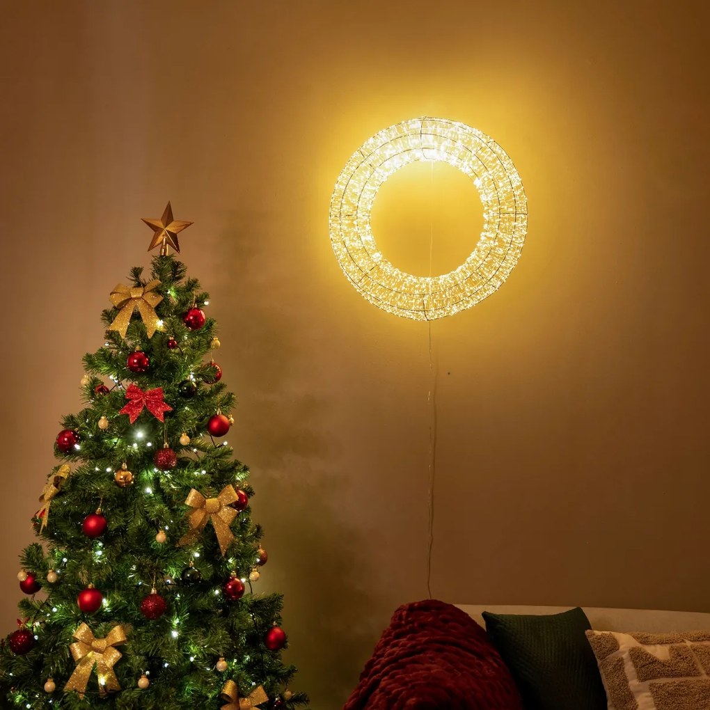 Lampada a sospensione natalizia a forma di ghirlanda argento 60 cm con LED IP44 - Nawa