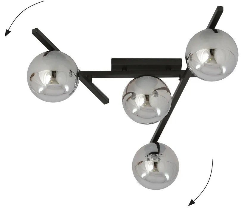 Lampadario da Soffitto in Acciaio e Vetro SMART 4 Nero 4xE14