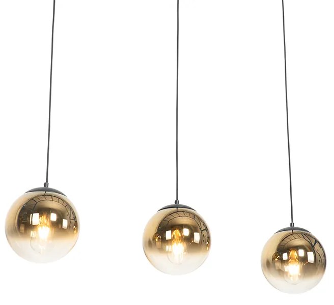 Lampada a sospensione Art Déco nera con vetro oro oblungo 3 luci - Pallon