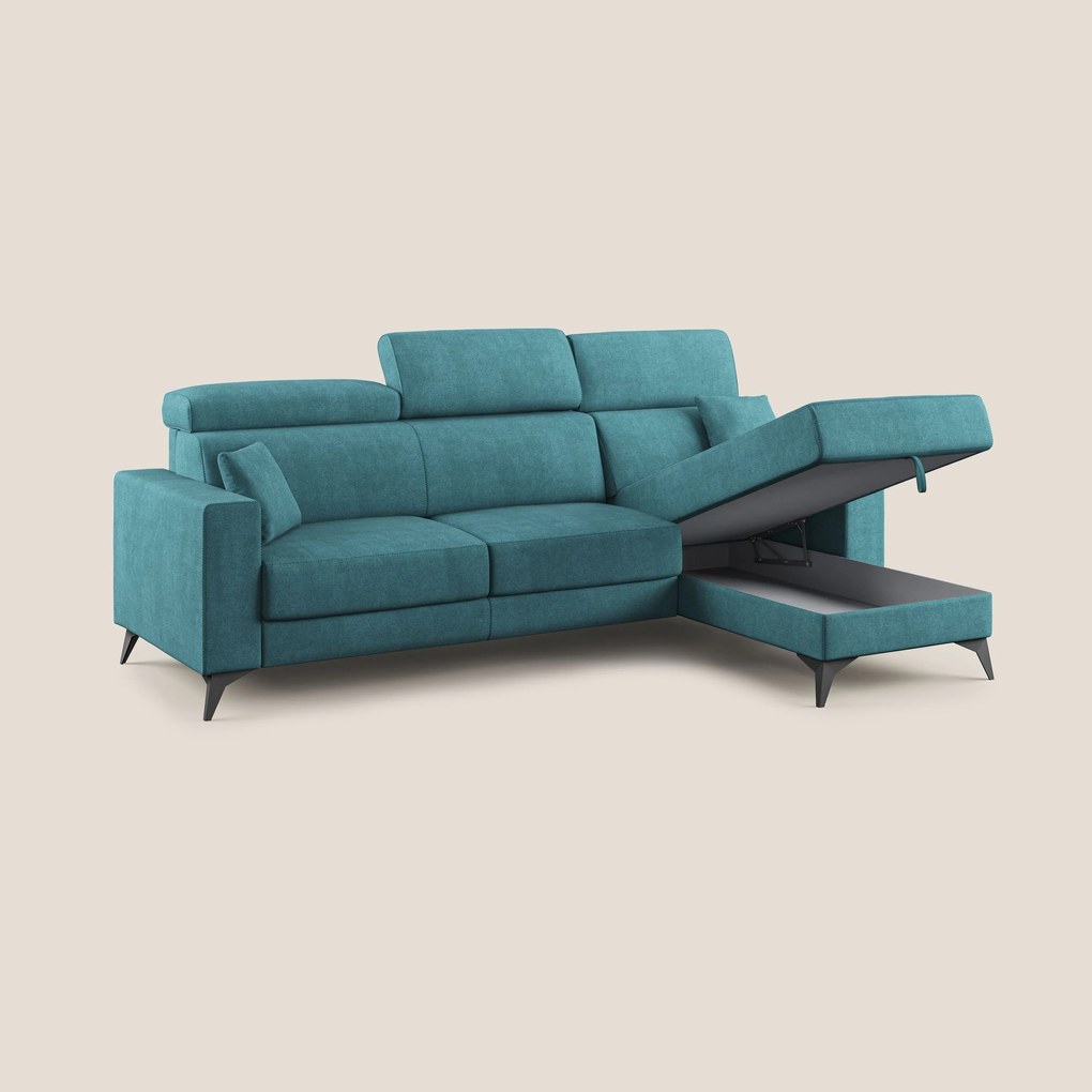 Pegaso divano letto angolare con poggiatesta reclinabili e rivestimento impermeabile T02 azzurro