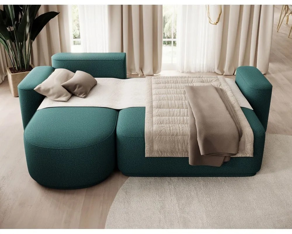 Divano angolare verde allungabile/con contenitore (con penisola a sinistra/con chaise lounge) e rivestimento in ciniglia Aurumm – ELTAP