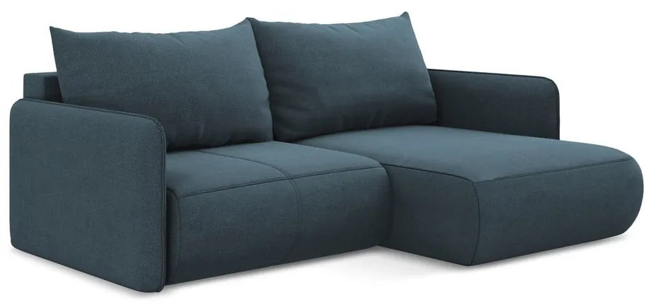 Divano angolare blu allungabile/con contenitore (con penisola a destra) Nanea – Makamii