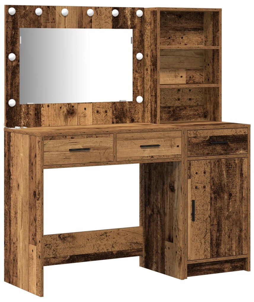 Set da toeletta a 2 pezzi con led in legno vecchio