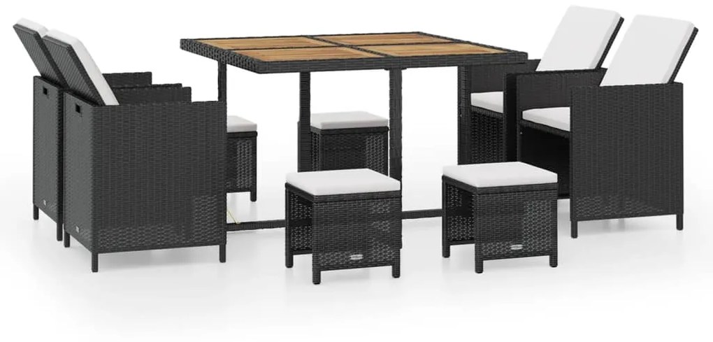 Set da pranzo da giardino 9 pz in polyrattan e acacia nero