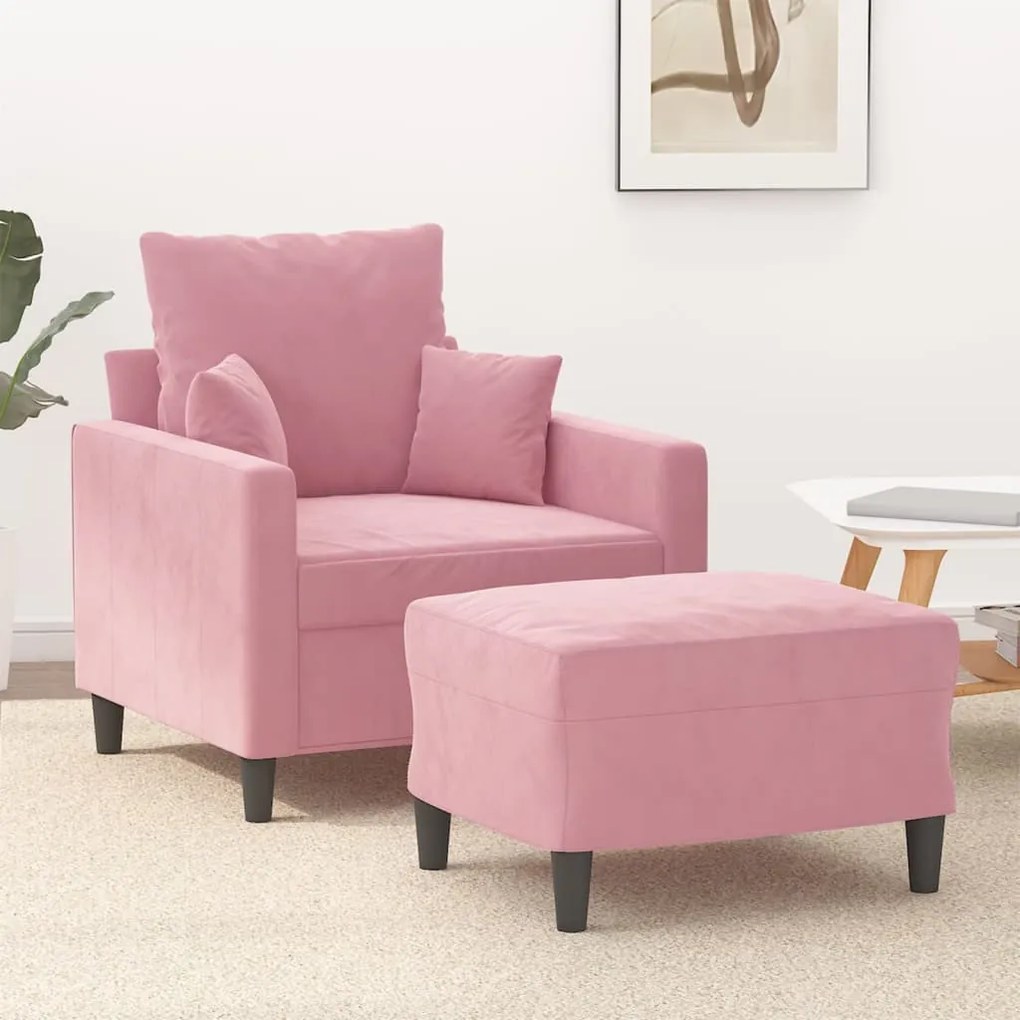 Poltrona Con Poggiapiedi Rosa 60 Cm Velluto /