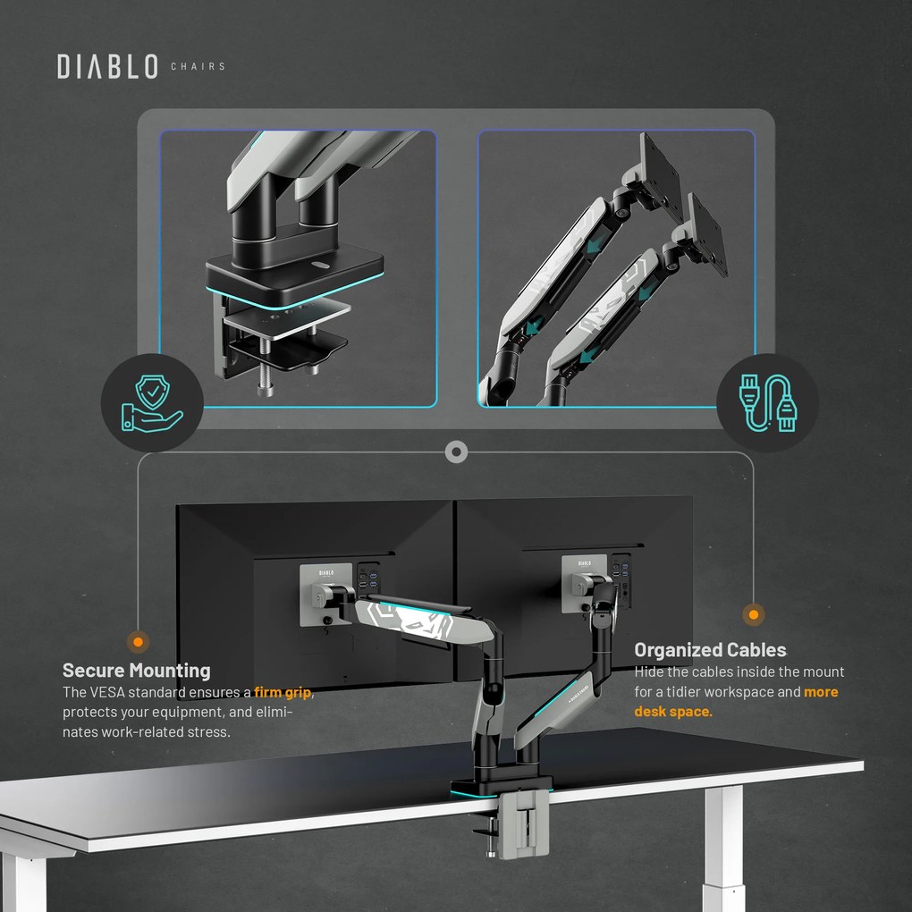 Supporto Doppio per Monitor da 49 Pollici Grigio e Nero RGB X-Arm Dual