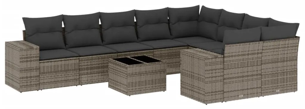 Set Divano da Giardino 10 pz con Cuscini Grigio in Polyrattan