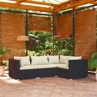 Set Divani da Giardino 4 pz con Cuscini in Polyrattan Nero 3101671