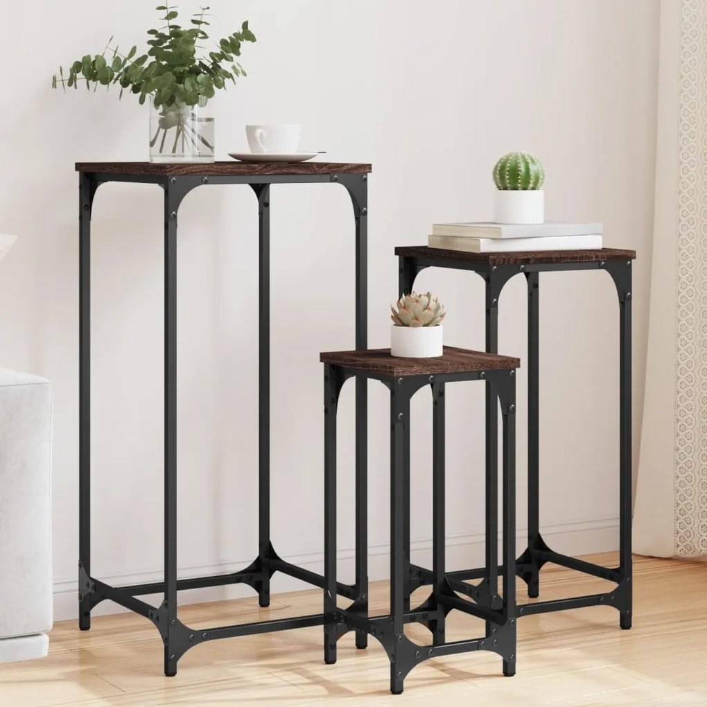 Tavolini Impilabili 3 Pz Rovere Marrone İn Legno Multistrato /