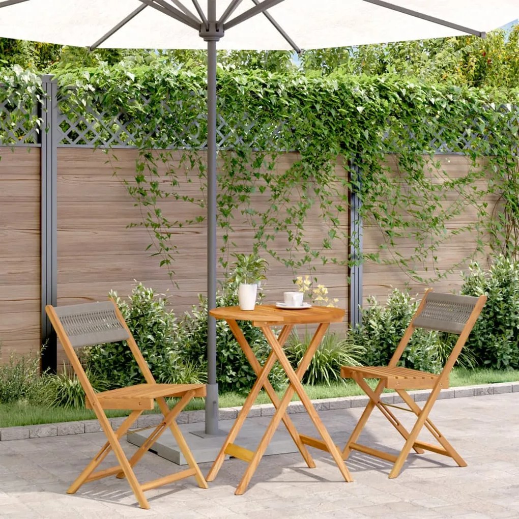 Set Da Bistrot 3pz Grigio İn Polipropilene E Legno Massello /