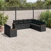 Set Divani da Giardino 9 pz con Cuscini Nero in Polyrattan 3226097