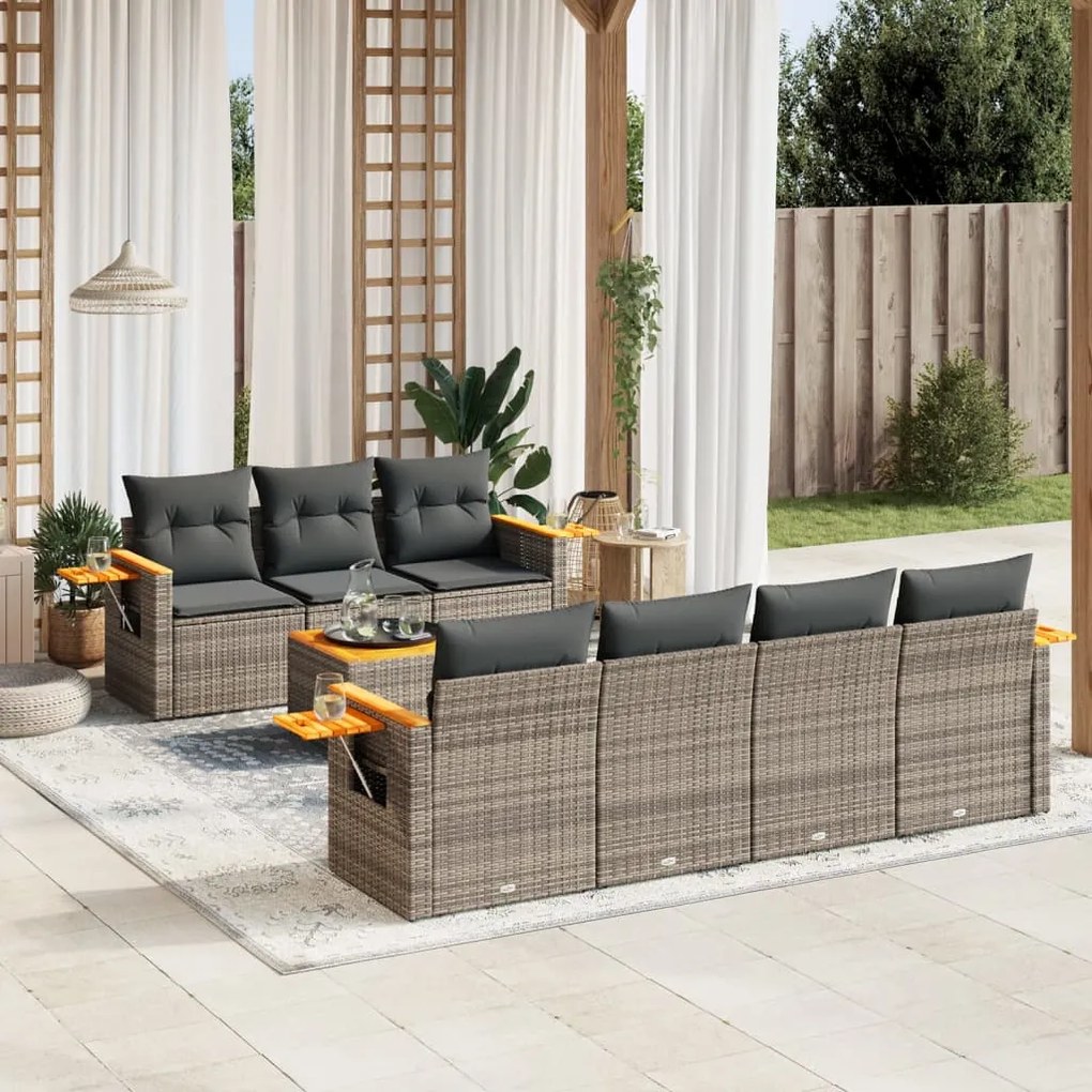 Set divano da giardino 8 pz con cuscini grigio in polyrattan