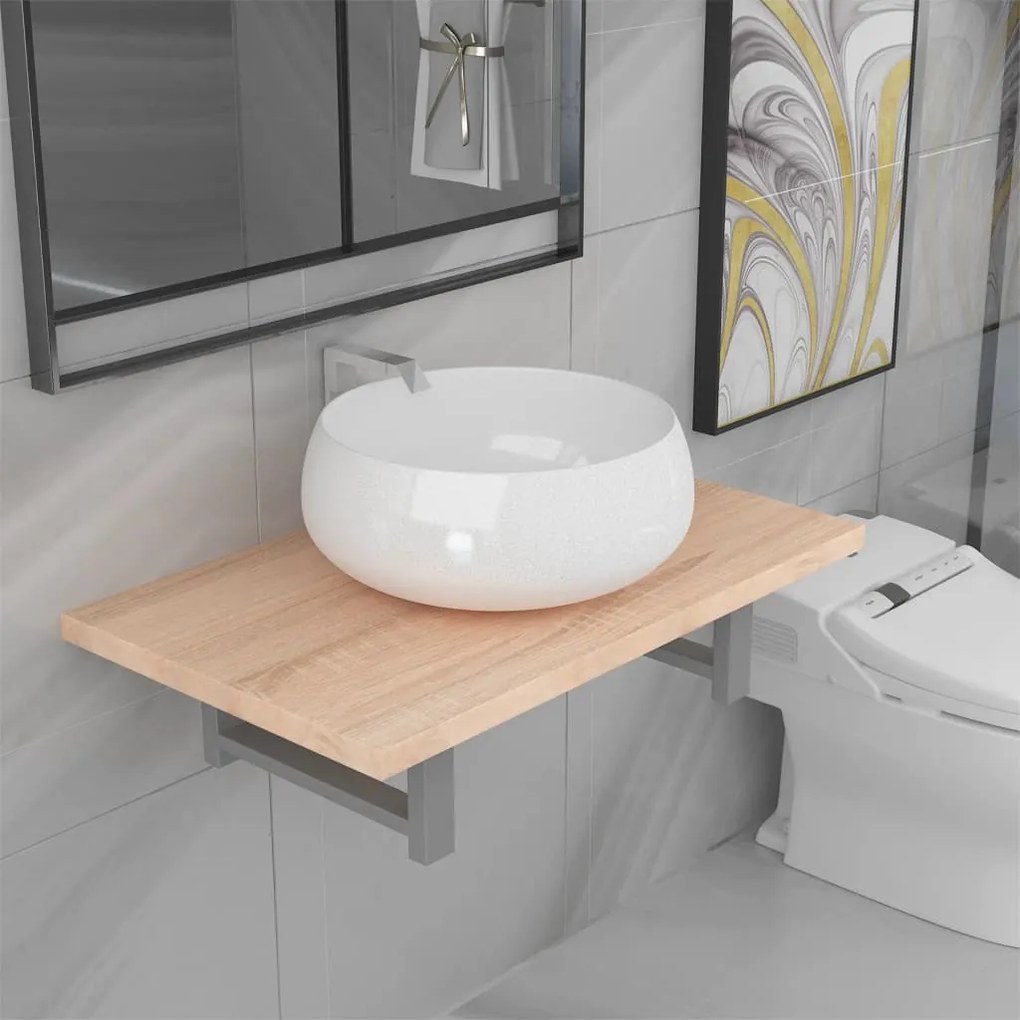 Set Mobili Da Bagno 2 Pz Ceramica Rovere /