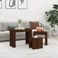 Tavolini Impilabili 3 pz Rovere Marrone in Legno Multistrato 815986