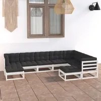 Set Divani da Giardino 9 pz con Cuscini Massello di Pino Bianco cod mxl 46963