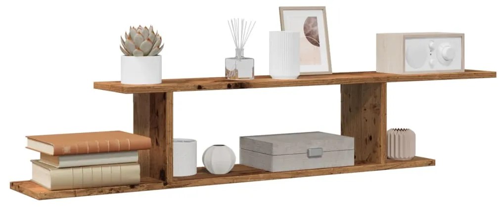 Scaffale Tv Parete Legno Antico 125x18x23 Cm Legno Multistrato /