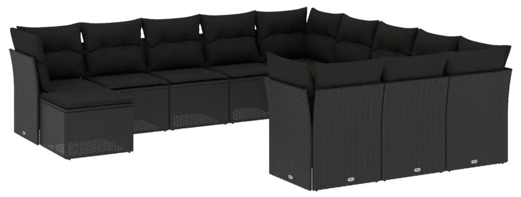 Set divani da giardino 12 pz con cuscini nero in polyrattan