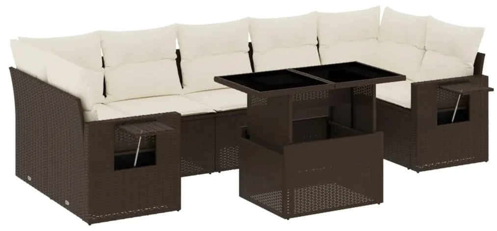 Set divani da giardino 8 pz con cuscini marrone in polyrattan