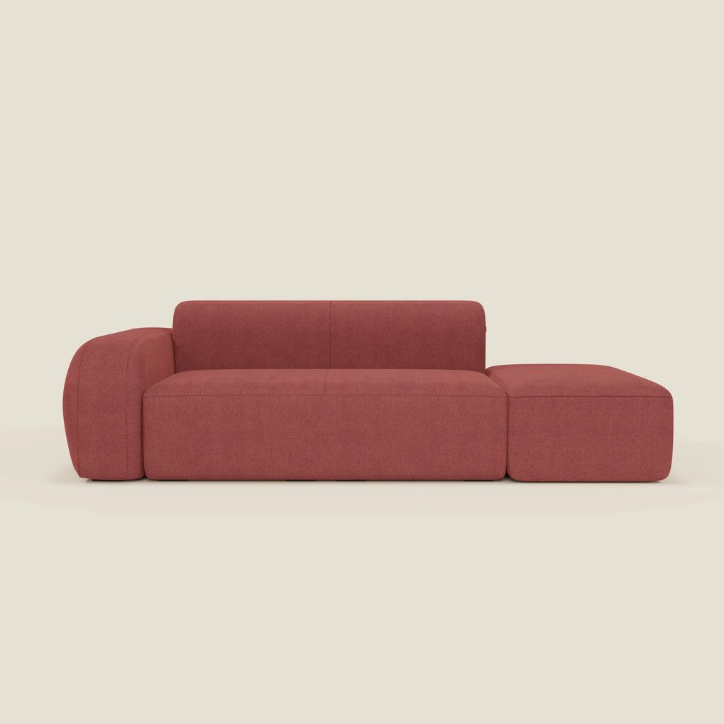BonBon Divano modulare componibile – Composizione con pouf terminale in tessuto smacchiabile T23 rosso ciliegia