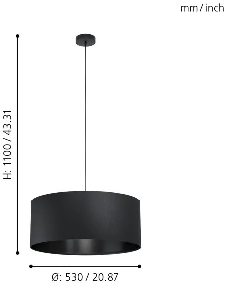 Eglo 99043 - Lampadario a sospensione con filo MASERLO 1xE27/40W/230V